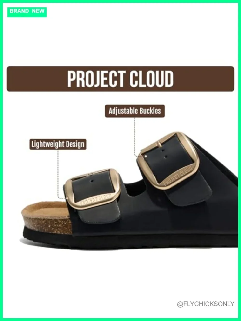 100% Genuine Leather Slide Sandals with Memory Foam Cork Footbed